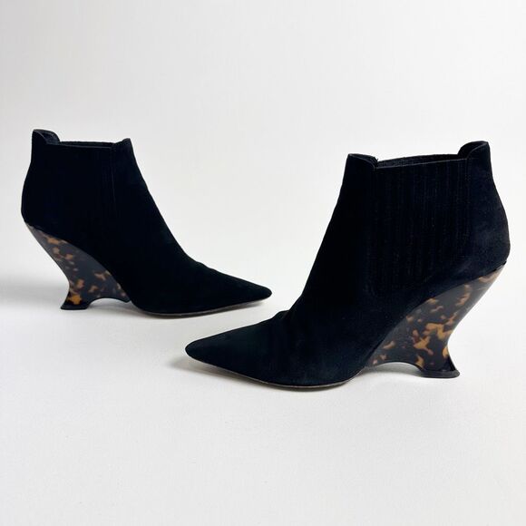 DIOR Optic-D Black Tortoiseshell Heel Ankle Boot Size 37.5 Pointed Toe Leather - Picture 7 of 16